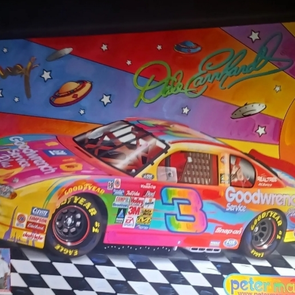 Peter Max 2000 Framed Nascar Dale Earnhardt-Litho & Acrylic- Mixed Media Signed